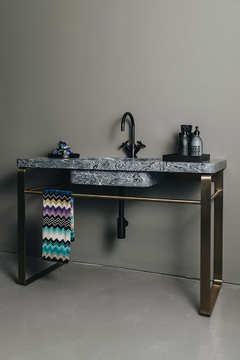 VANUATU SINGLE - Console travertine washbasin with towel rail by Maami Home - view 3